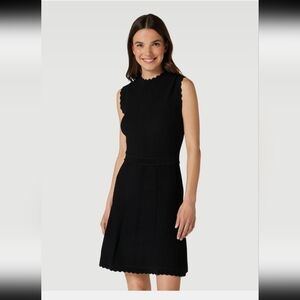 The Kooples Black Sleeveless Scallop-Edge Knit Mini Dress